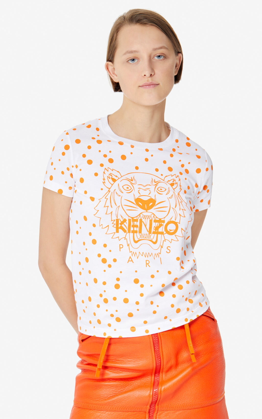 Kenzo Dots Tiger T-shirts Dame - Dyb Orange DK-567554